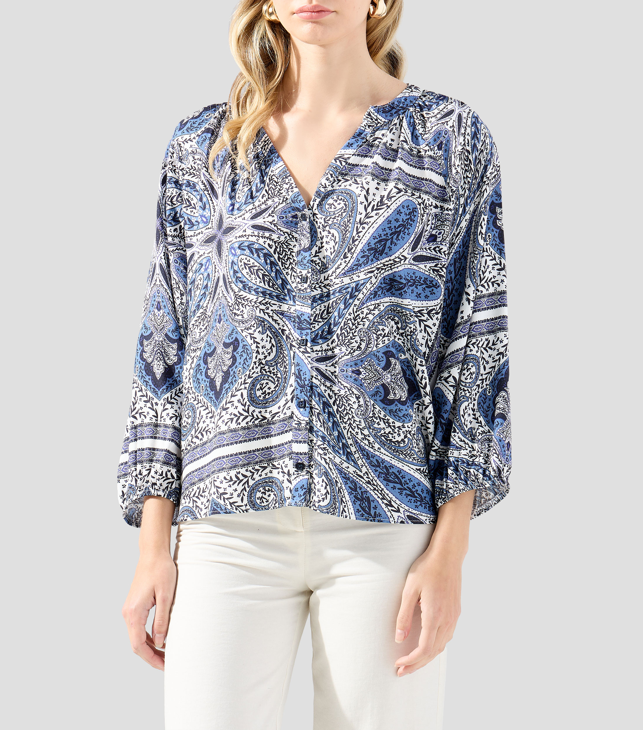Blusa estampada manga larga Mujer